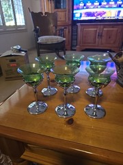 Barware Morgantown Green Glass Insert Chrome Stemware Cocktail Glasses