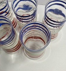 Set Of 5 Vtg Anchor Hocking Patriotic Red White & Blue Drinking Glasses 8 oz