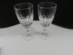 Contemporary Cut Crystal Wine Goblet Cross Hatch 6 Sided Disc in Stem Clear 6″ T