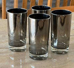 4 Vtg Silver Fade Highball Glasses Cocktail 14 Oz MCM Dorthy Thorpe 5 5/8”