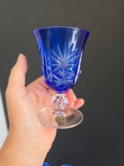 9 Vtg Cristal D’Arques Lead Crystal Footed Cobalt Blue Cut To Clear Wine Glass