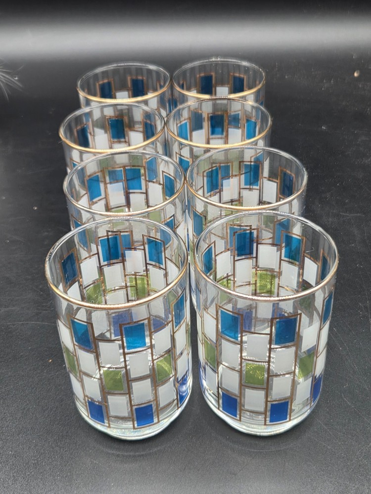 Vintage Mid Century Modern Libbey Nordic pattern Glass Tumblers Barware Lot of 8