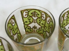 Culver 3 Lowball Rocks Whiskey Glasses Green Hollywood Regency 22k Gold