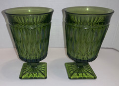 LOT OF 2 Vintage MCM Forest Green Indiana Glass with Pedestal MT VERNON DIAMOND