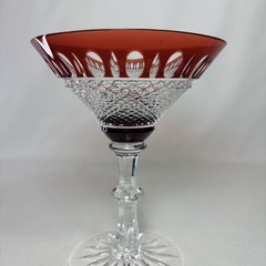 Vtg. Handcrafted Ajka Crystal Red Martini Glass Hungary Cut-to-Clear 24% Pb0