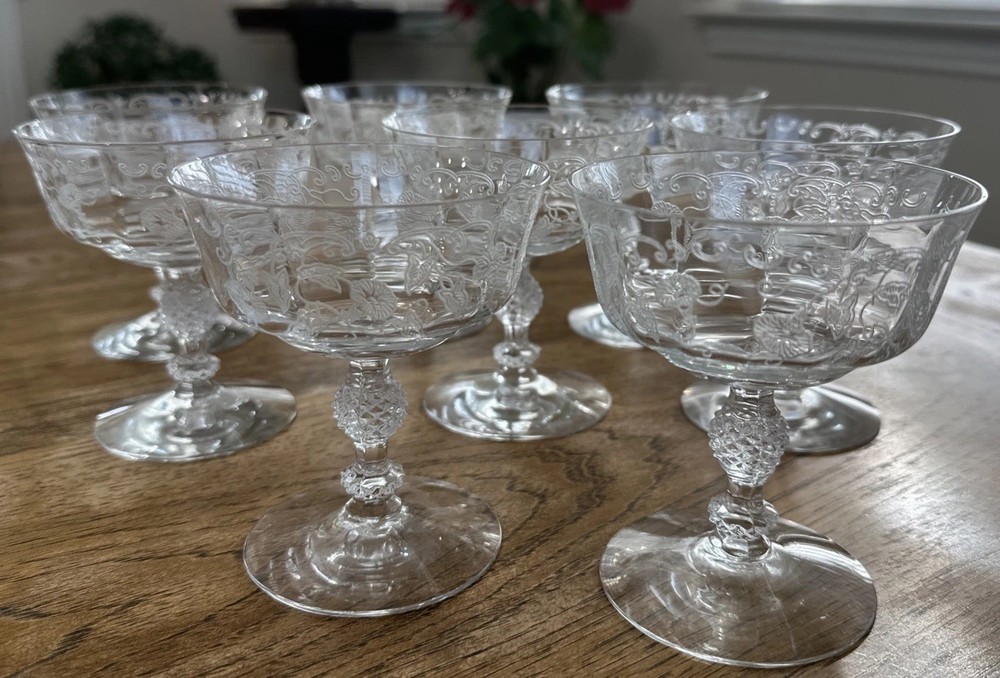 FOSTORIA * MORNING GLORY ETCH 313 * LOW SHERBETS SET OF 8 *