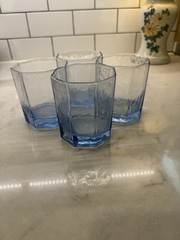 4 Vintage 1992 Royal Copenhagen Blue Glass Tumblers Rocks Octagon 10 Ounce