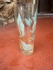Mid Century blue And Gold Leaf Design Drinking Glasses Highball Barware