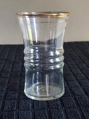 9 oz Gold Rimmed Flat Tumbler by Anchor Hocking Vintage • 4⅝» Tall