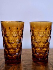 (6) Vintage Imperial Glass Provincial Heavy Dark Amber Thumbprint Tumblers 5.75″
