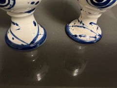 MUD WORKS IRISH MADE Set of 2 Off White & Blue Pottery Goblets- 4 & 3/4” High
