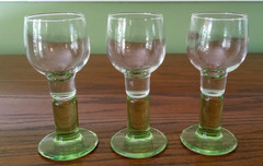 Set of 3 Liquor Cordial Shot Glasses Green Stem maybe Bormioli Rocco Limoncino ?