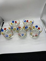 Vintage Primary Color Tulip Flower Drinking Glasses Mid Century Farmhouse