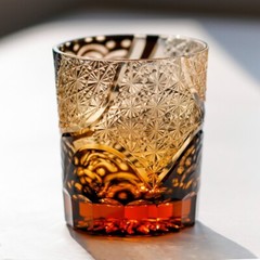 Black Whiskey Glasses Edo Kiriko Hand Cut Crystal Overlay Glass Tumbler 9oz