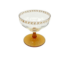 Vintage Amber Stemmed Gold Ivy Leaf Champagne Cocktail Coupe Glasses – Six