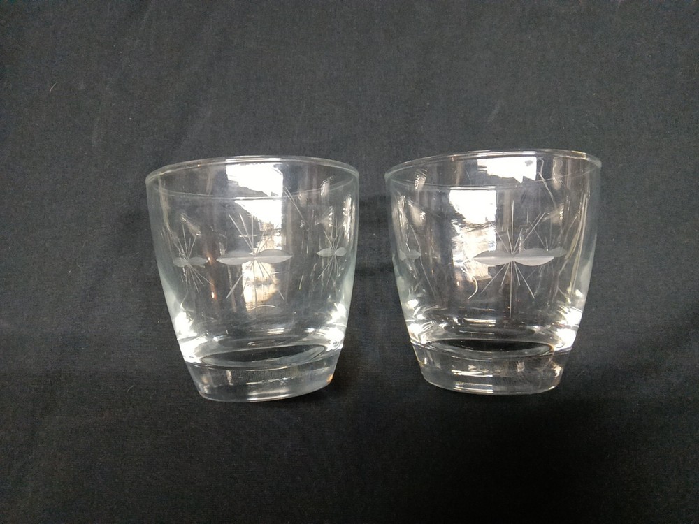 MCM Vintage Set Of 2 Atomic Star Burst Double Old Fashion Glasses