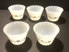 Termocrisa Dynaware Custard Cups White Milk Glass Brown Daisy Set of 5