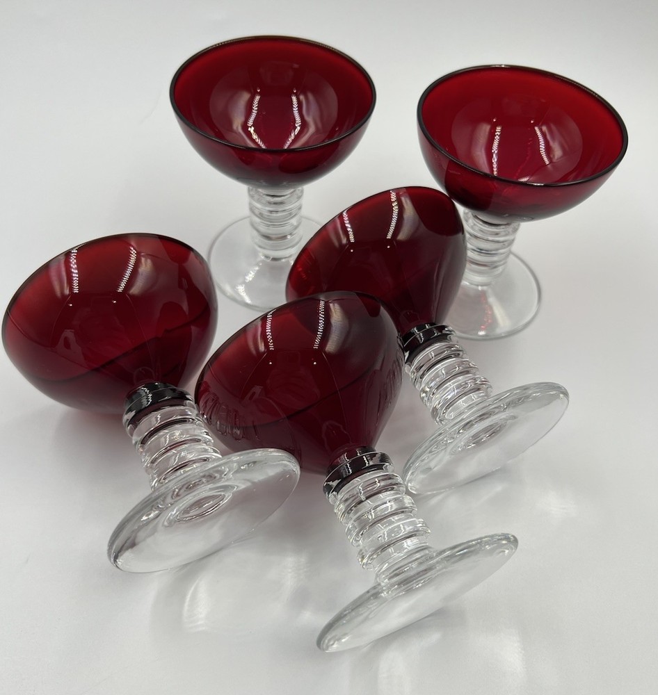 Vintage MCM Bryce Ruby 668 Cordial Liqueur Liquor Cocktail Glasses Set 5 RARE