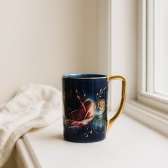 Vintage LOEISA Mexican Pottery Mug – Hand-Painted Cobalt Blue Floral with…