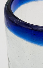 Mexico Hand Blown Glass Tumblers Clear With Cobalt Blue Rim 5.5″ Set of 4
