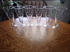 Etched Pilsner Dot 11 Oz Ball Stem Crystal Blown Glass – Set of 6