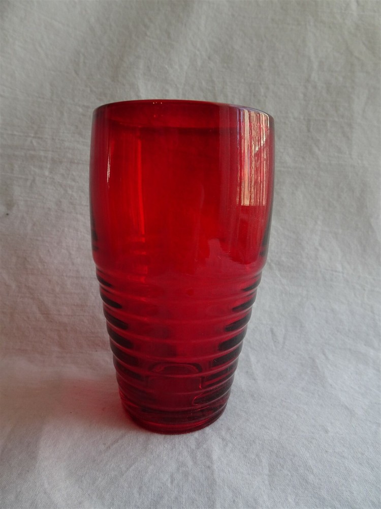 Vintage Paden City Glass, Penny Line, Ruby Red, Orange Juice Tumbler, 5 ounces