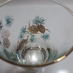 Libbey Turquoise Pine Cone Vintage 1960S Drinking Glass Clear Gold Trim