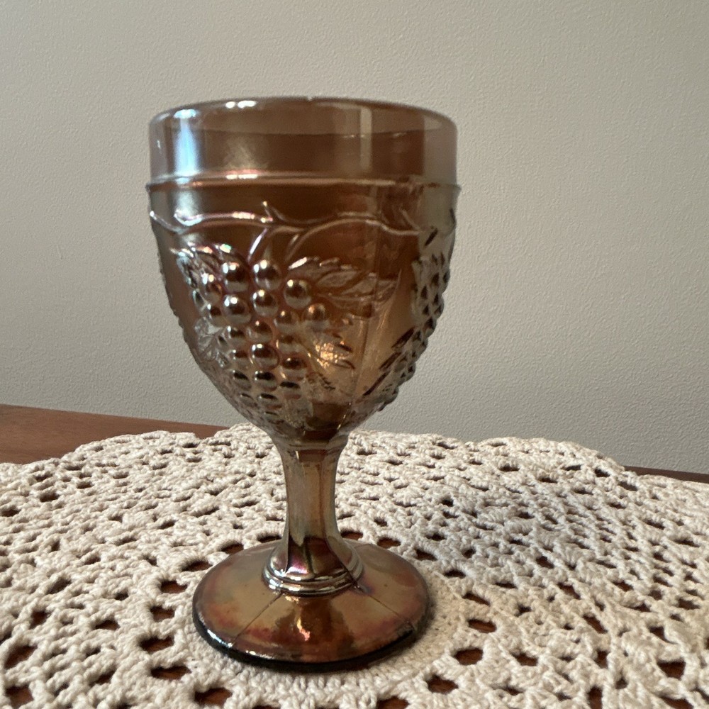 Antique Dugan Diamond Harvest Gold Amethyst Carnival Glass Wine Cordial