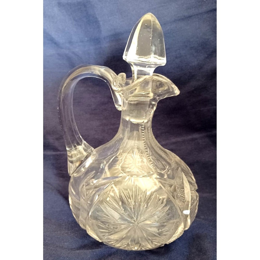 Cruet 6.5″ Vintage Cut Bohemia Czech Crystal Starburst Design 24 pbO w Stopper