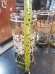 Libbey Brown Glass Beige Flowers & Band 6 Cooler Glass Tumblers 6 3/8 » 16 oz
