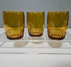 RARE Vintage 3 BARTLETT COLLINS Glass Hotel Barrel Tumblers AMBER Stamped BC