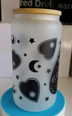 Halloween – Ouija Plancette (New) Libbey 16 oz Frosted Glass Cup Read Descr.
