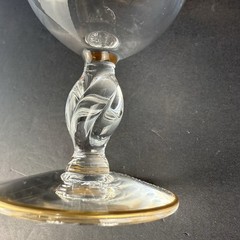 Lyngby Seagull Champagne Coupe Glass Danish Crystal Gold Rim Twisted Stem.