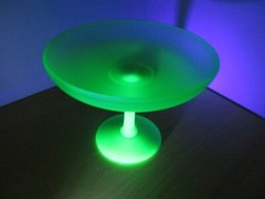 Vintage TEAL Frosted URANIUM GLASS Pedestal Dish Bowl Compote GLOWS