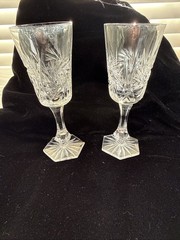 2 VTG. Crystal American Brilliant Pinwheel Cut Sherry/Port Glasses 6 Side Bottom