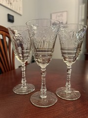 Vintage Rock Sharpe Arctic Rose Floral Etched Goblets Set Of 3 From 1940s