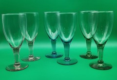Set of 6 Clear Wine Glasses 10 oz Colored Stems Blue Green Pink