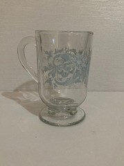 Vtg Libbey Snowflake Swirl Footed Glass Mug Blue & White on Clear | Replacement