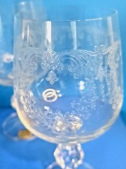 Bohemia Lead Crystal Cascade 6.75″ Etched Ball GOBLETS Glass Czechoslovakia #3b