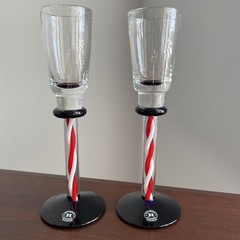Reijmyre Sweden Margareta Hennix Blue Red Swirl Stem Shot Glasses (2) DATED READ