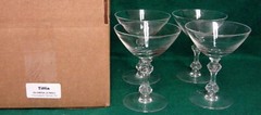 Tiffin Crystal OLYMPIA (#17601) Champagne Stems SET OF FOUR *MINT IN BOX*