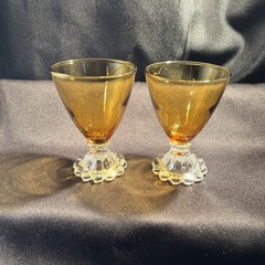 Vintage Set Of 2 Boopie Bubble Berwick Amber Glass Cordial Wine or Juice Glasses