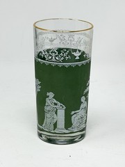 Jeannette Glass Hellenic Green Jasperware Style Gold Rim Highball Glasses Set 6