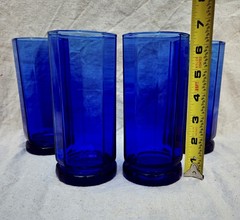 Set Of 4 Anchor Hocking Essex Cobalt Blue 10-Sided Iced Tea Glasses