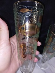 Vtg 2 Libbey Marine Life Pilsner Glasses Fish Seahorse Beach Tropical Gold Aqua