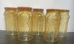 Anchor Hocking Amber Rainflower Drinking Glasses (5) Perfect for Fall!