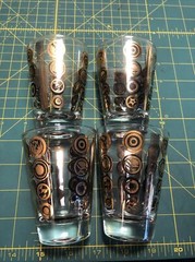 Vintage 4 Retro 4oz Clear Glass Drinking Glasses Gold & Black Abstract Design