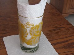 Vintage Boscul Gray/Yellow Iris Peanut Butter Glass – top name – 5 inches