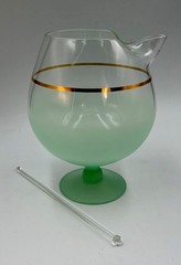 VTG Blendo Frosted Glass Green Cocktail Martini Snifter Style Pitcher w/ Stirrer
