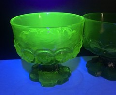 3 Tiffin Franciscan Madeira Olive Green Footed Sherbet Uranium Glasses
